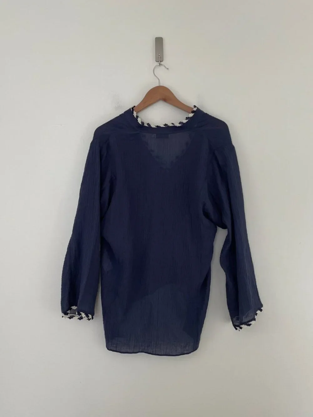 Tory Burch Crinkle Gauze Beach Cover Up Shirt in Navy Size Small